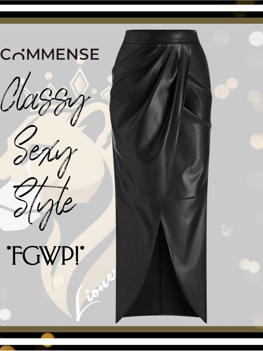 Commense Slit, Ruched, Pleated, Black, PU Midi Skirt Sz M